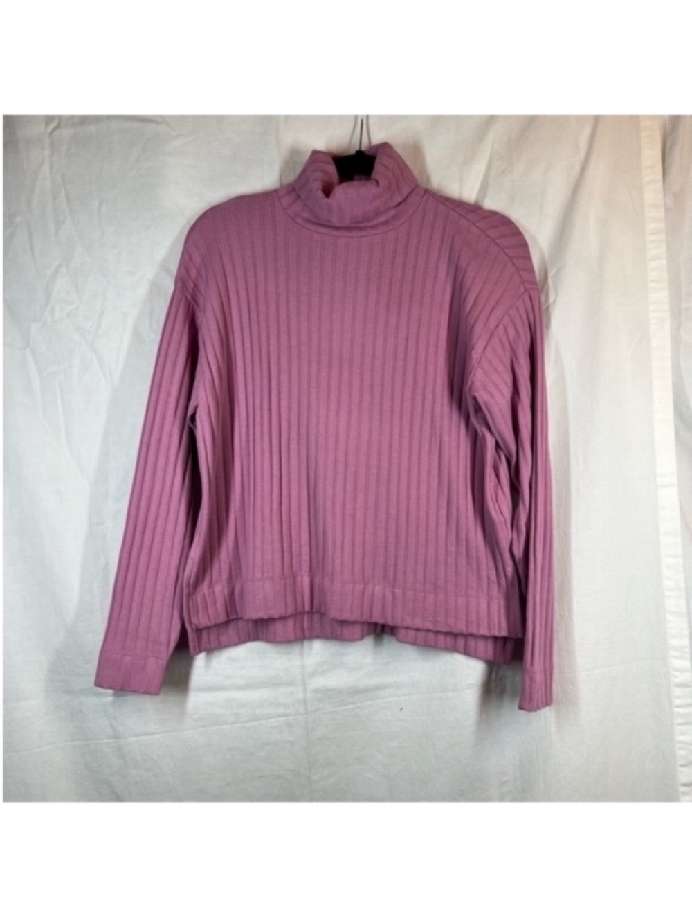 Madewell ribbed cozy turttleneck sweater dusty pink semi crop classic chic